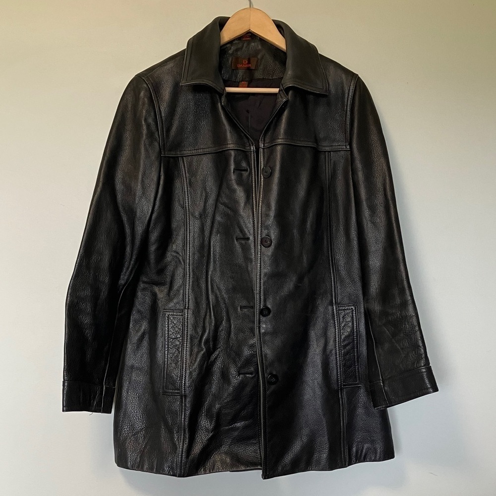 Danier Black Grained Leather Heavy Jacket
